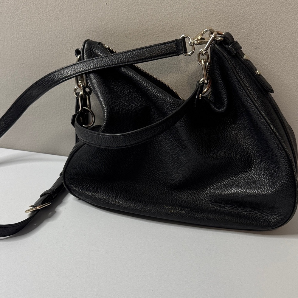 kate spade Black Pebbled Leather Shoulder Hobo with Silver Hardware